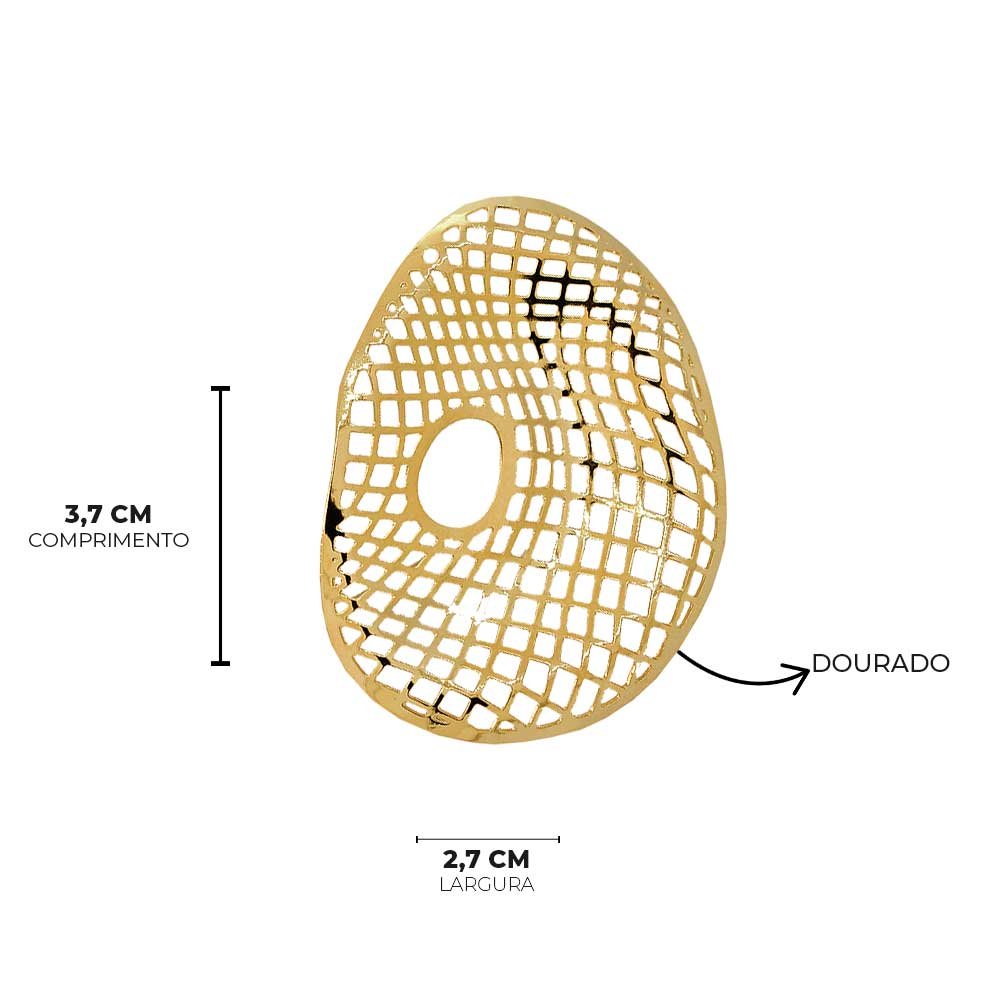 Brinco Organico Vazado Banho Ouro 18K Feminino Dourado 7