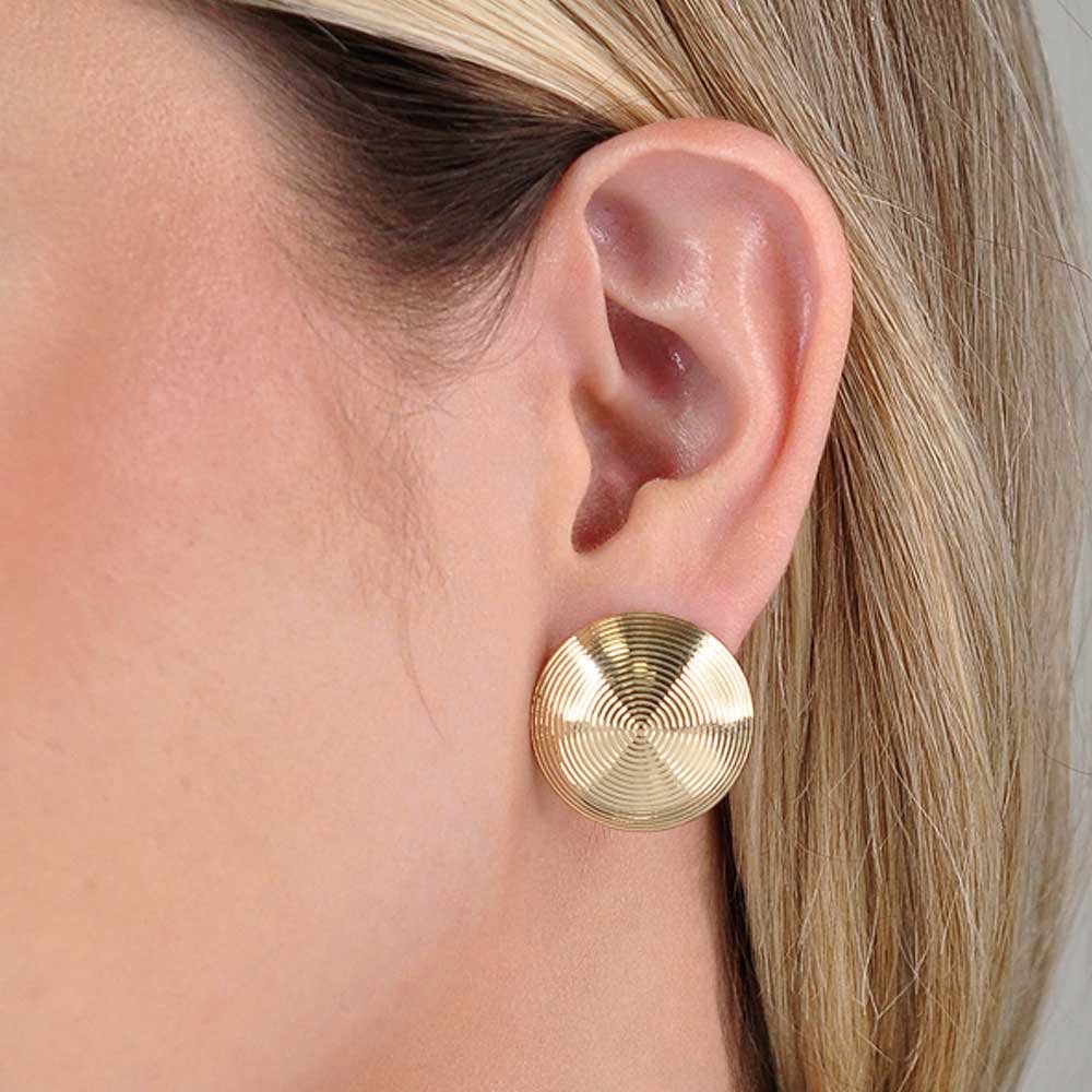 Brinco Disco Dourado Banho Ouro 18K Feminino