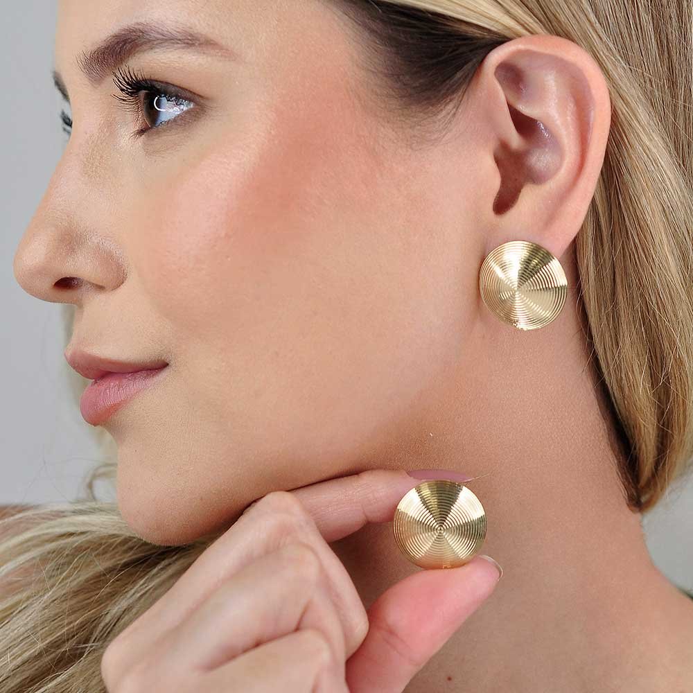 Brinco Disco Dourado Banho Ouro 18K Feminino Dourado 3
