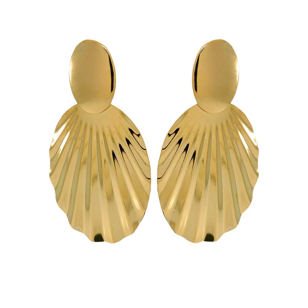 Brinco Oval Organico Banho Ouro 18K Feminino Dourado 2