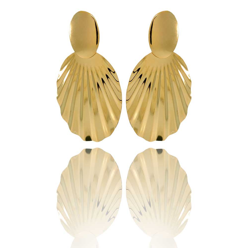 Brinco Oval Organico Banho Ouro 18K Feminino Dourado 3