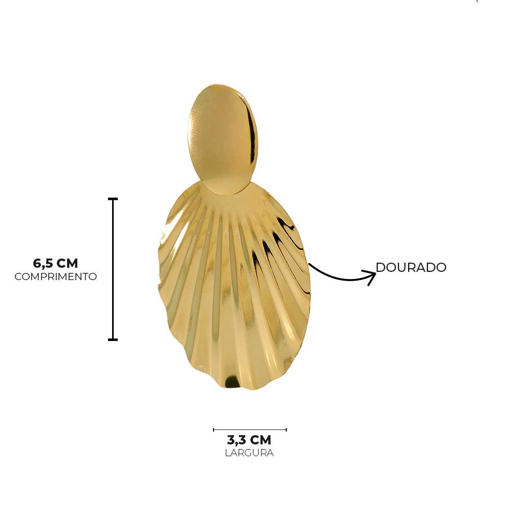 Brinco Oval Organico Banho Ouro 18K Feminino Dourado 4