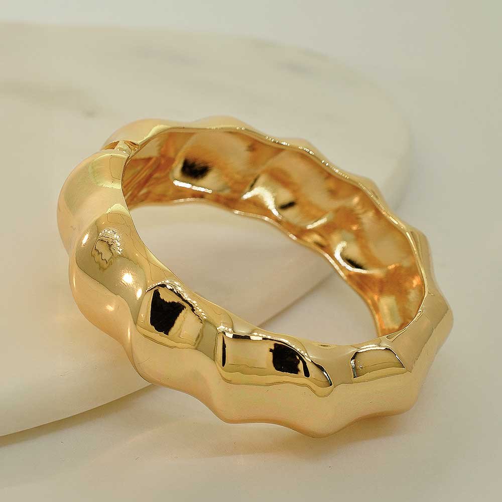 Bracelete Ondulado Liso Dourado Prateado Feminino Dourado 2