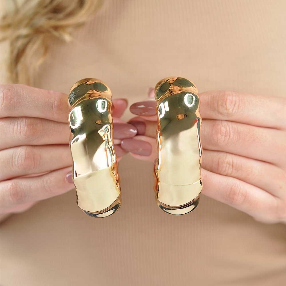 Bracelete Ondulado Liso Dourado Prateado Feminino Dourado 3