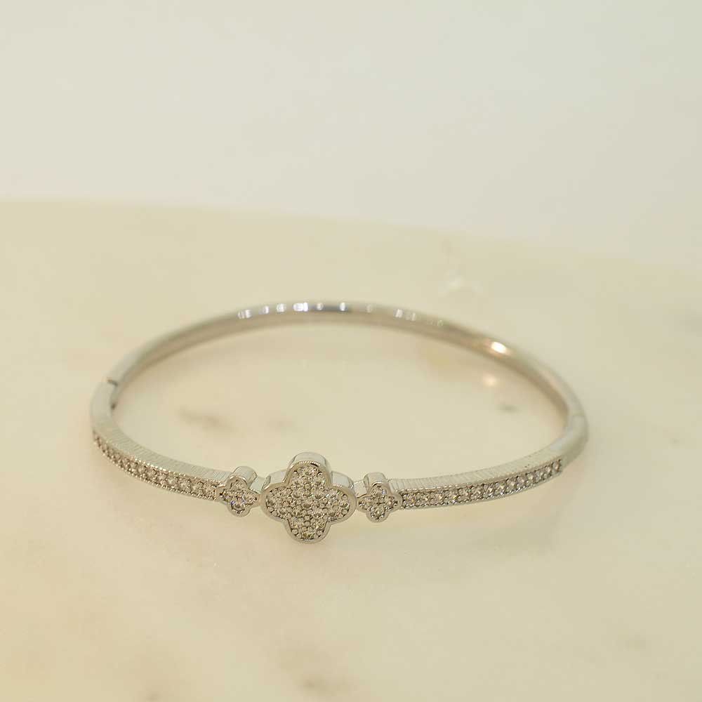 Bracelete Trevo Cravejado Dourado Prateado Feminino Prata 2