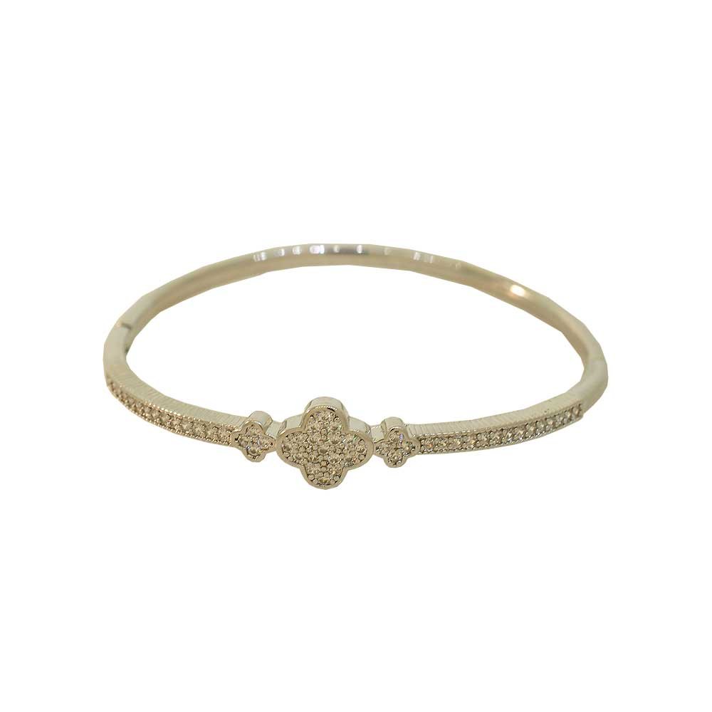 Bracelete Trevo Cravejado Dourado Prateado Feminino Prata 3
