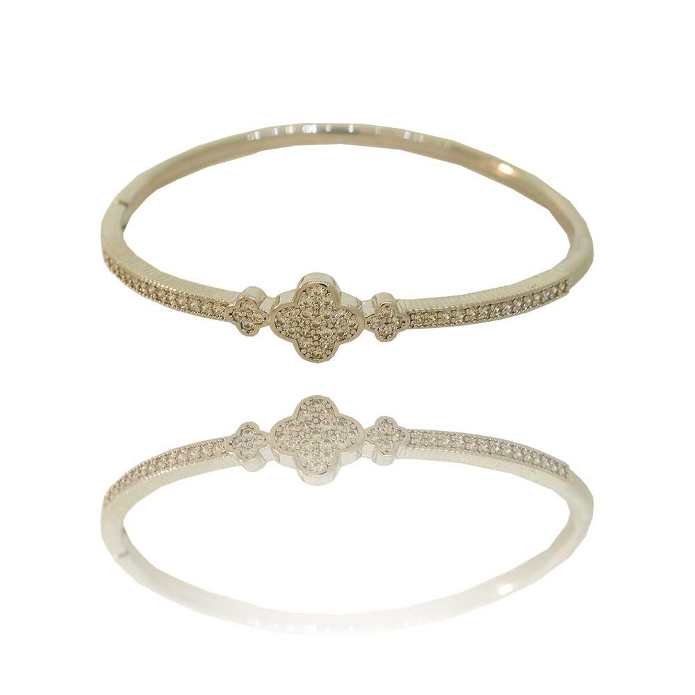 Bracelete Trevo Cravejado Dourado Prateado Feminino Prata 4