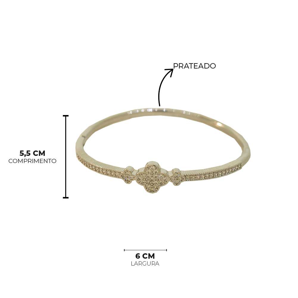 Bracelete Trevo Cravejado Dourado Prateado Feminino Prata 5