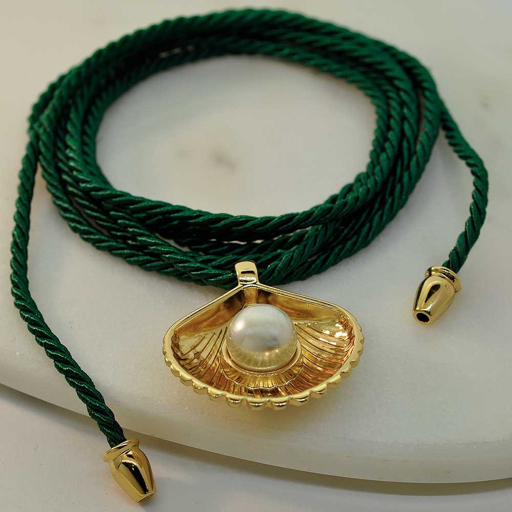 Colar  Almare Cordao Concha Perola Dourado Feminino