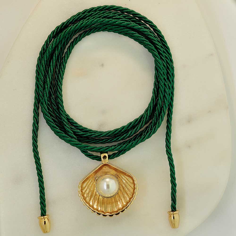 Colar  Almare Cordao Concha Perola Dourado Feminino Verde 3