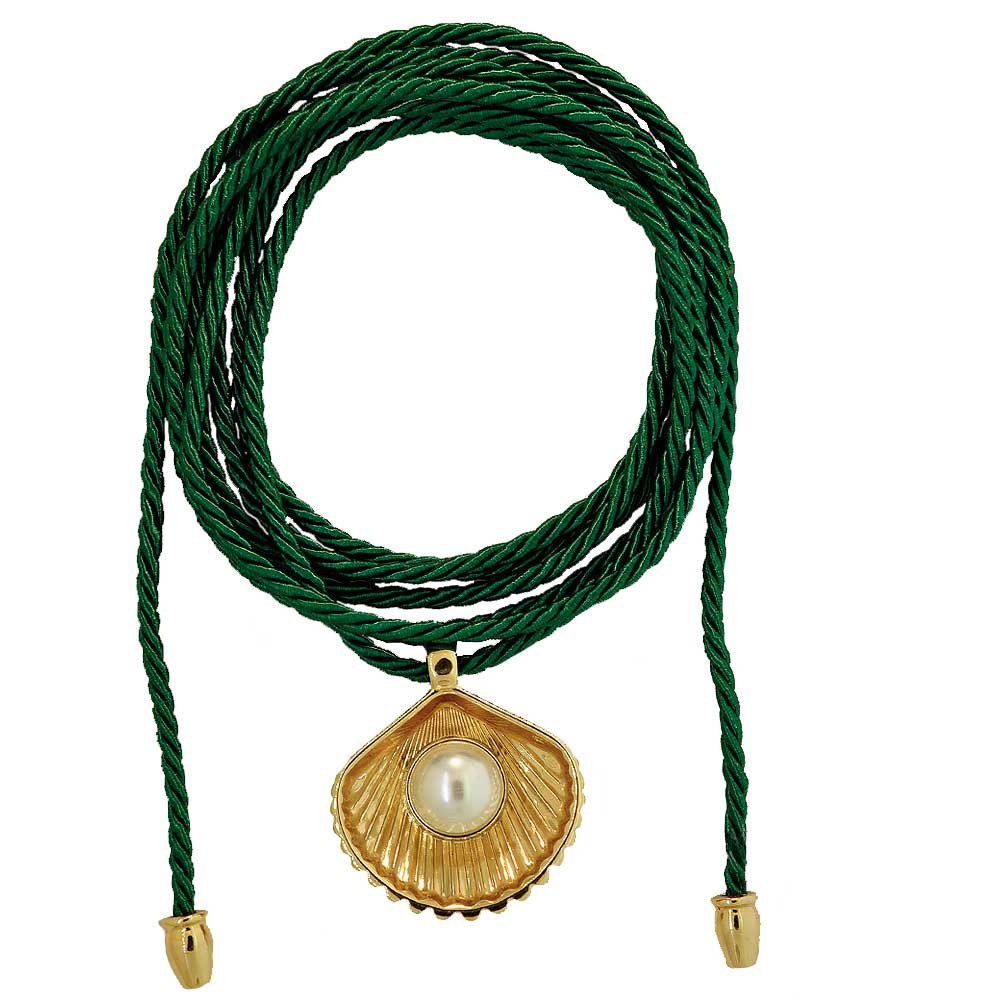 Colar  Almare Cordao Concha Perola Dourado Feminino Verde 4