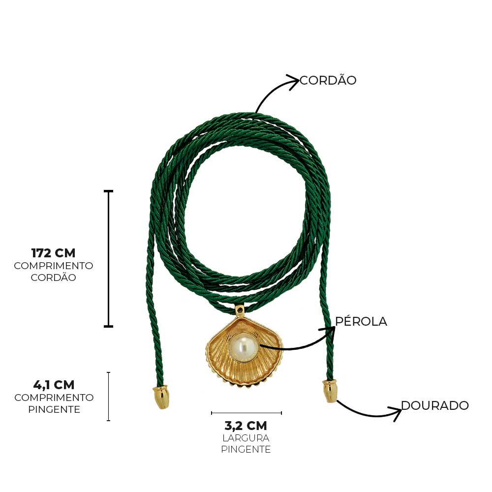 Colar  Almare Cordao Concha Perola Dourado Feminino Verde 5