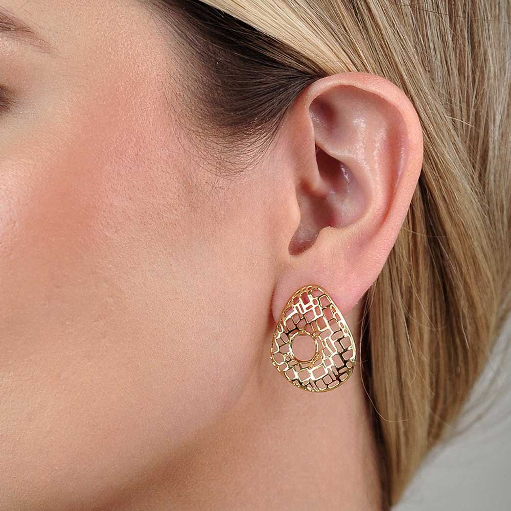 Brinco Gota Vazada Banho Ouro 18K Banho Rodio Feminino