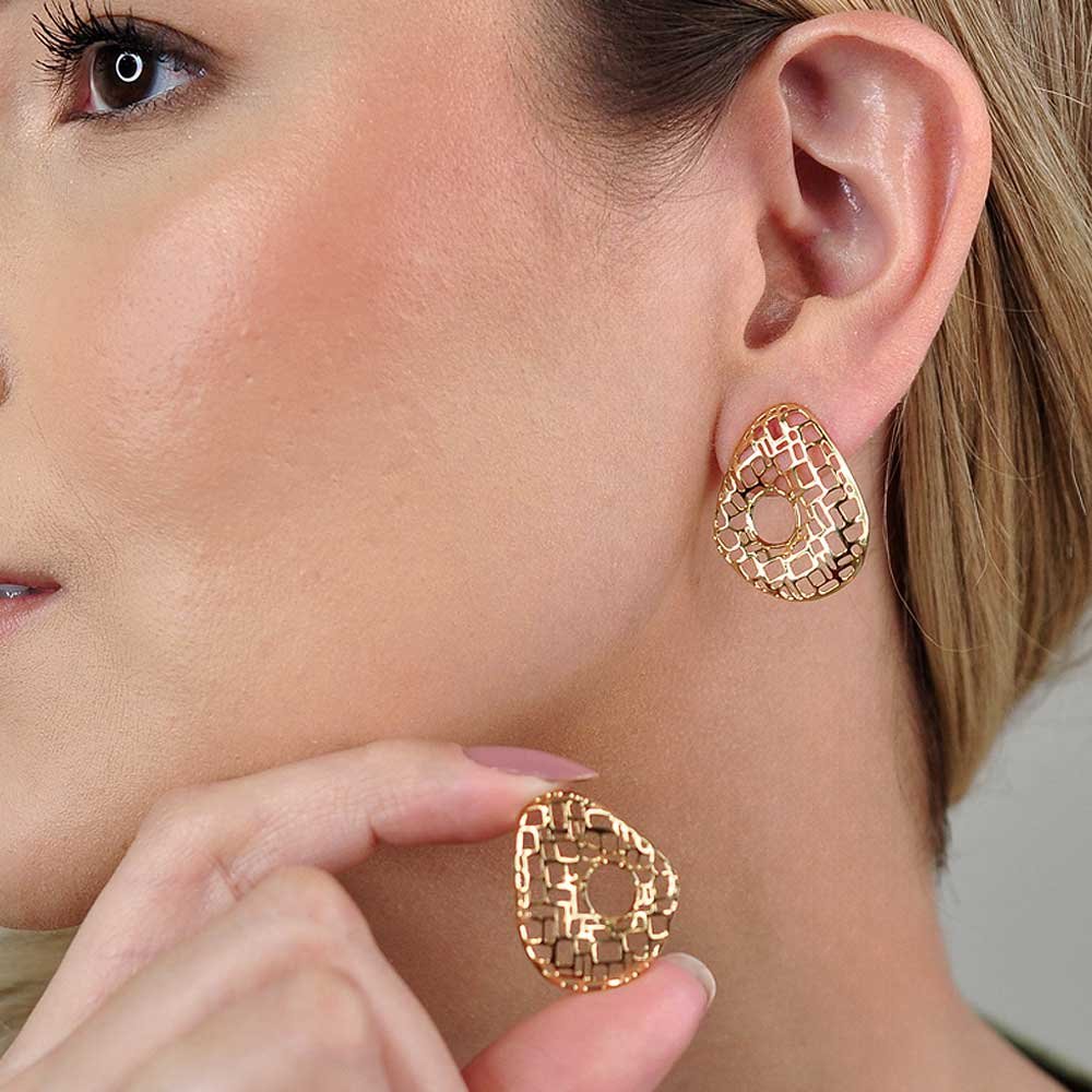 Brinco Gota Vazada Banho Ouro 18K Banho Rodio Feminino Dourado 2