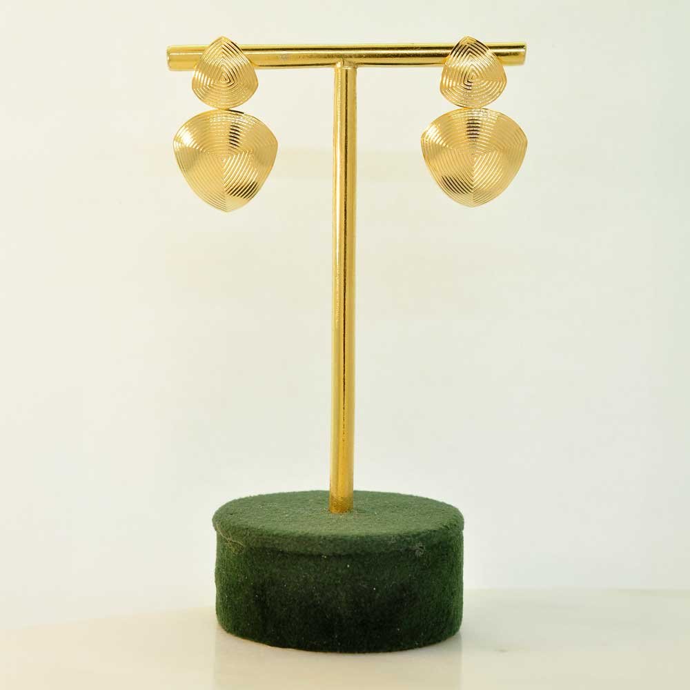 Brinco Geometrico Frisado Banho Ouro 18K Feminino Dourado 5