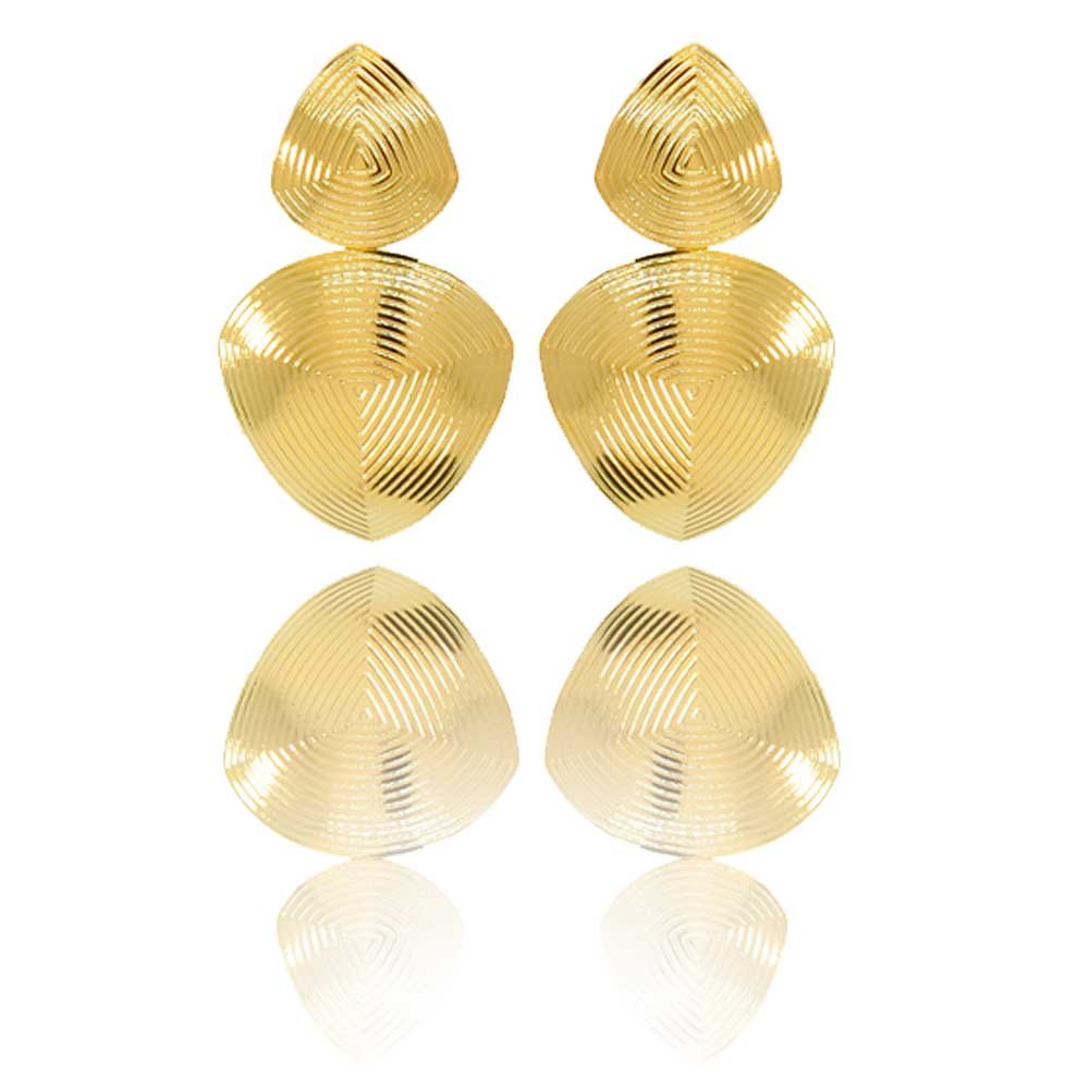 Brinco Geometrico Frisado Banho Ouro 18K Feminino Dourado 7