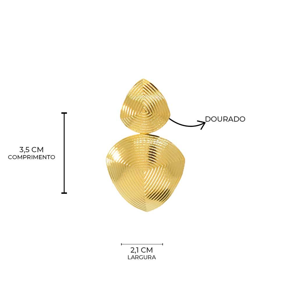 Brinco Geometrico Frisado Banho Ouro 18K Feminino Dourado 8