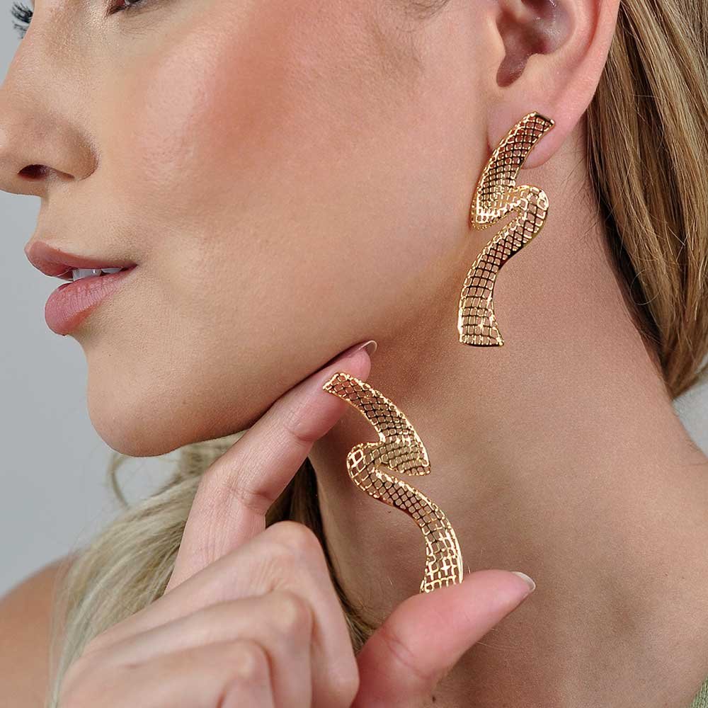 Brinco Raio Banho Ouro 18K Feminino Dourado 3