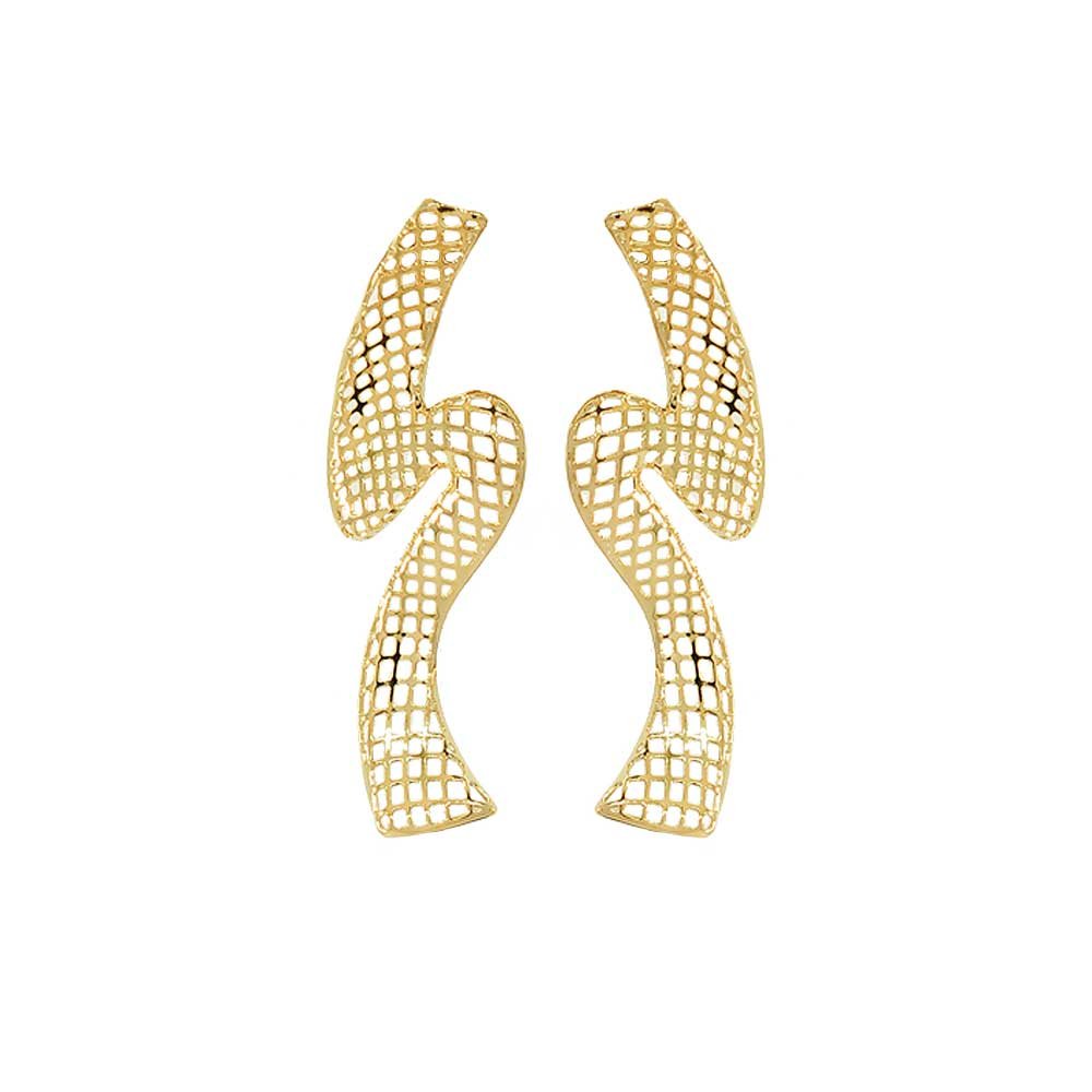 Brinco Raio Banho Ouro 18K Feminino Dourado 6