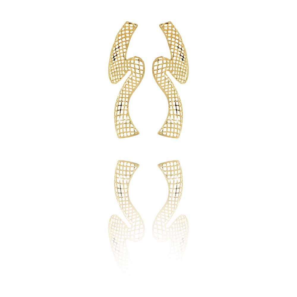 Brinco Raio Banho Ouro 18K Feminino Dourado 7