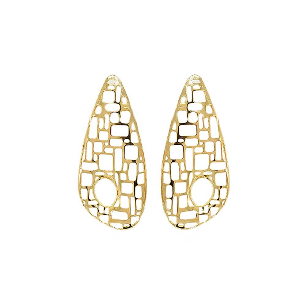 Brinco Gota Organica Vazada Banho Ouro 18K Feminino Dourado 6