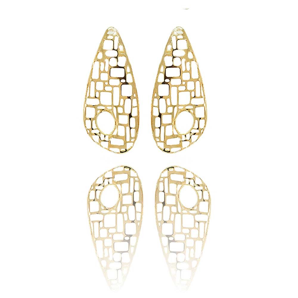 Brinco Gota Organica Vazada Banho Ouro 18K Feminino Dourado 7