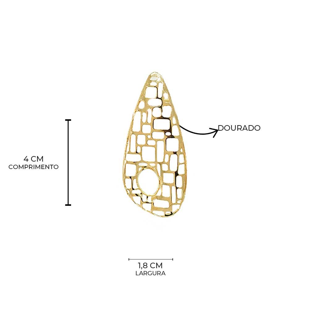 Brinco Gota Organica Vazada Banho Ouro 18K Feminino Dourado 8