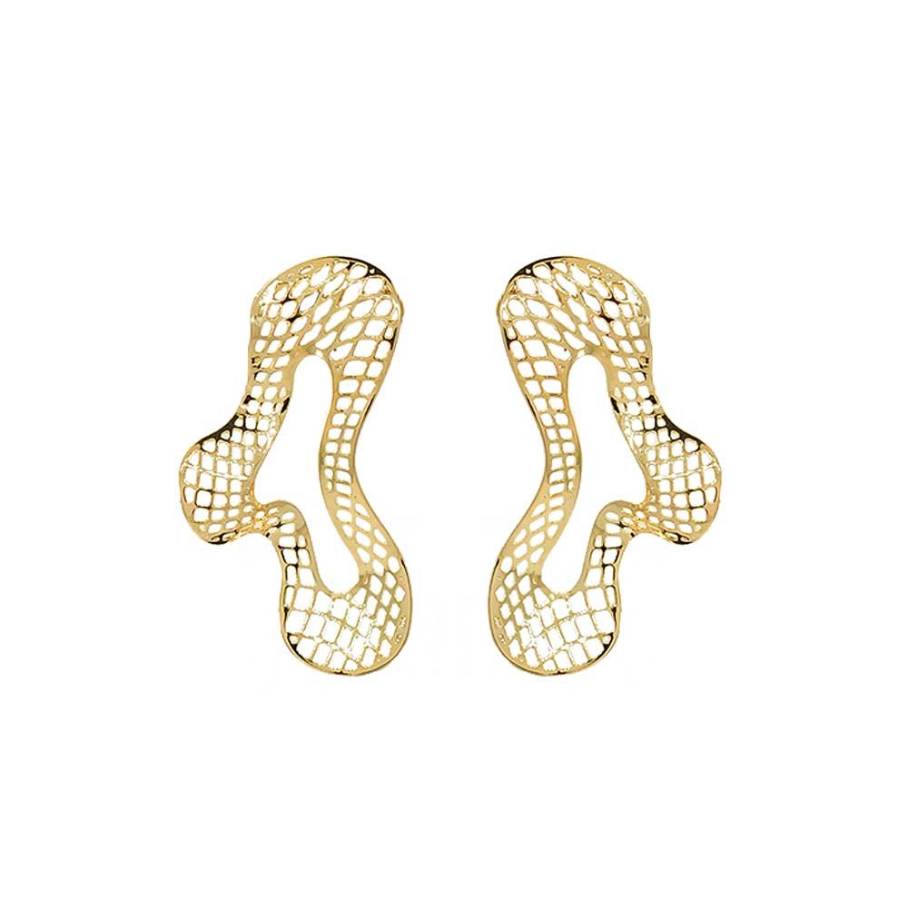 Brinco Organico Vazado Banho Ouro 18K Feminino Dourado 6