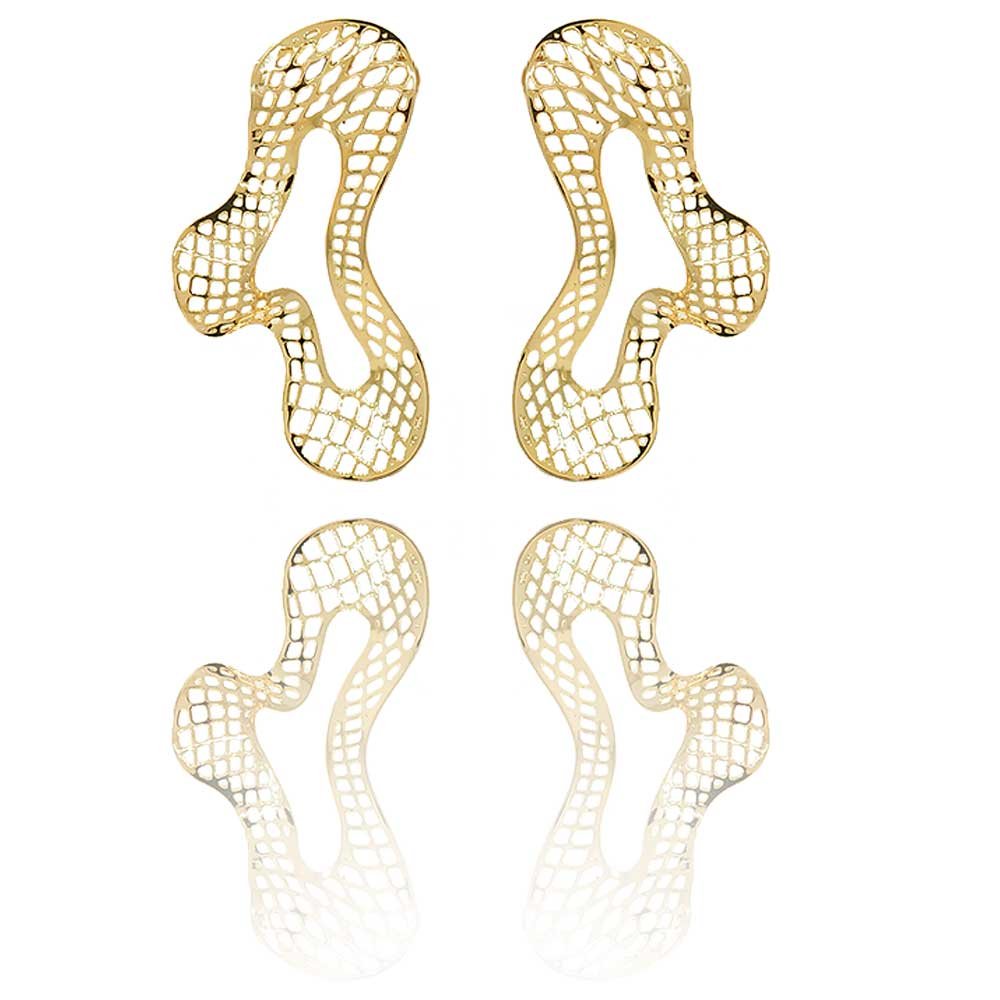 Brinco Organico Vazado Banho Ouro 18K Feminino Dourado 7