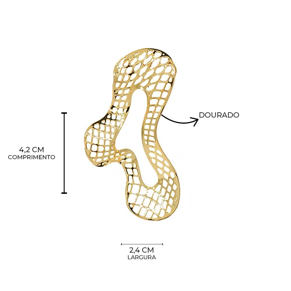 Brinco Organico Vazado Banho Ouro 18K Feminino Dourado 8