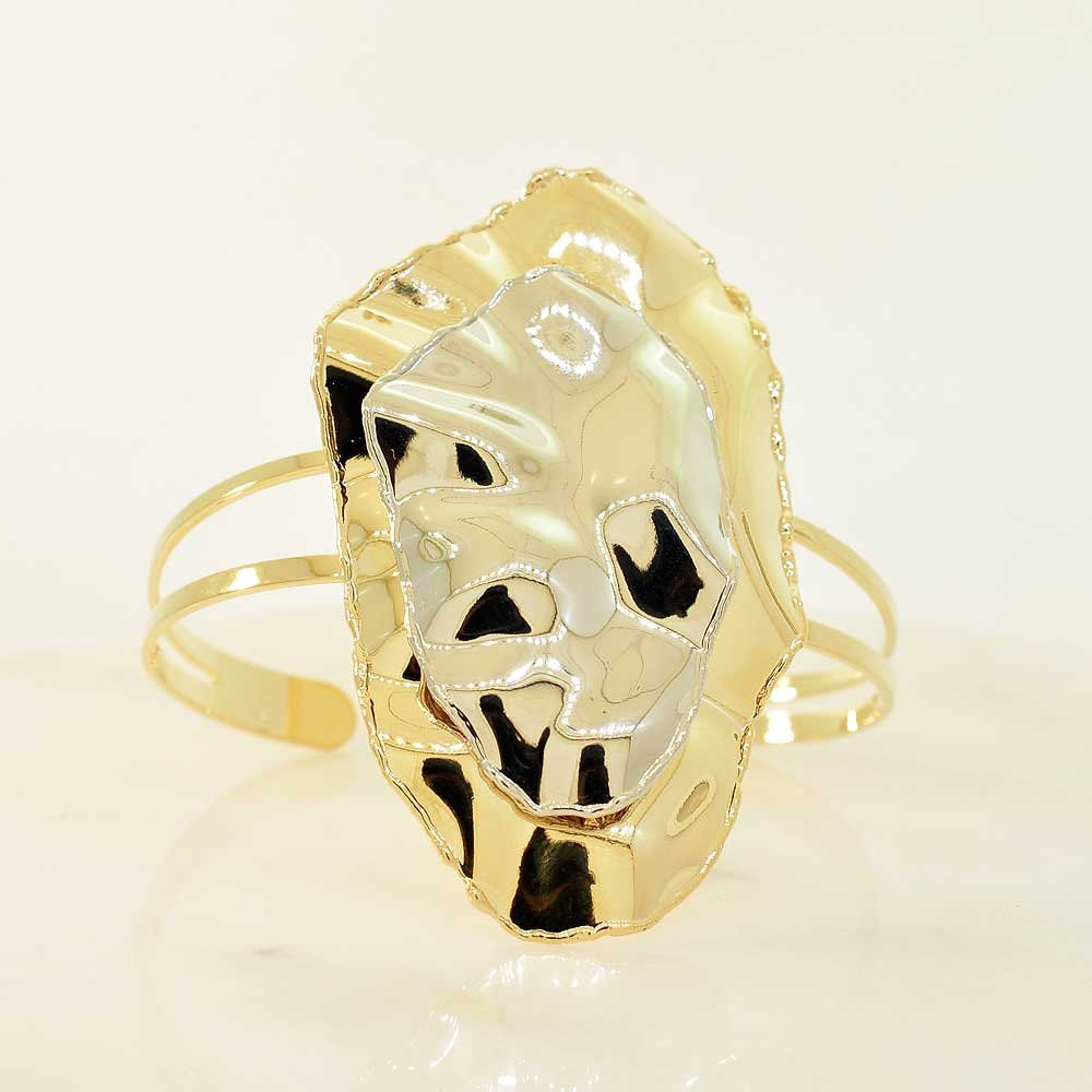 Bracelete Espelho Oval Martelado Banho Ouro 18K Banho Rodio Feminino