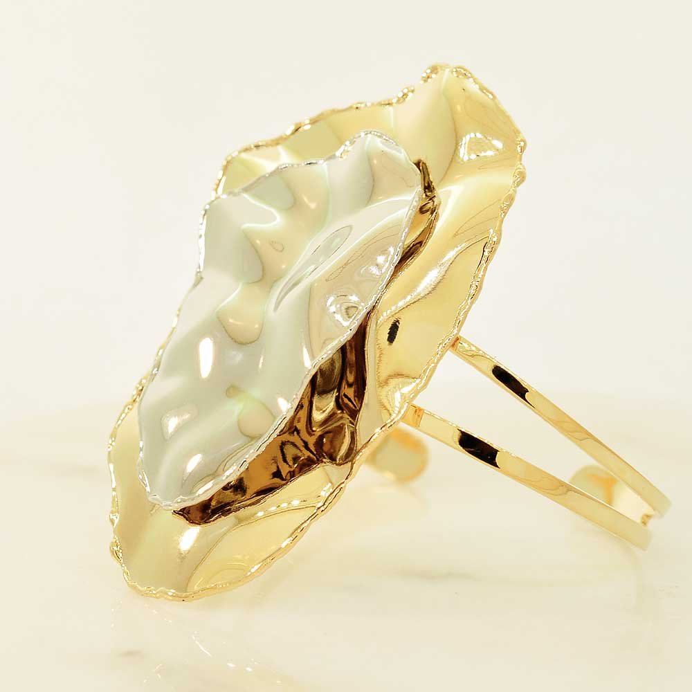 Bracelete Espelho Oval Martelado Banho Ouro 18K Banho Rodio Feminino Dourado 2