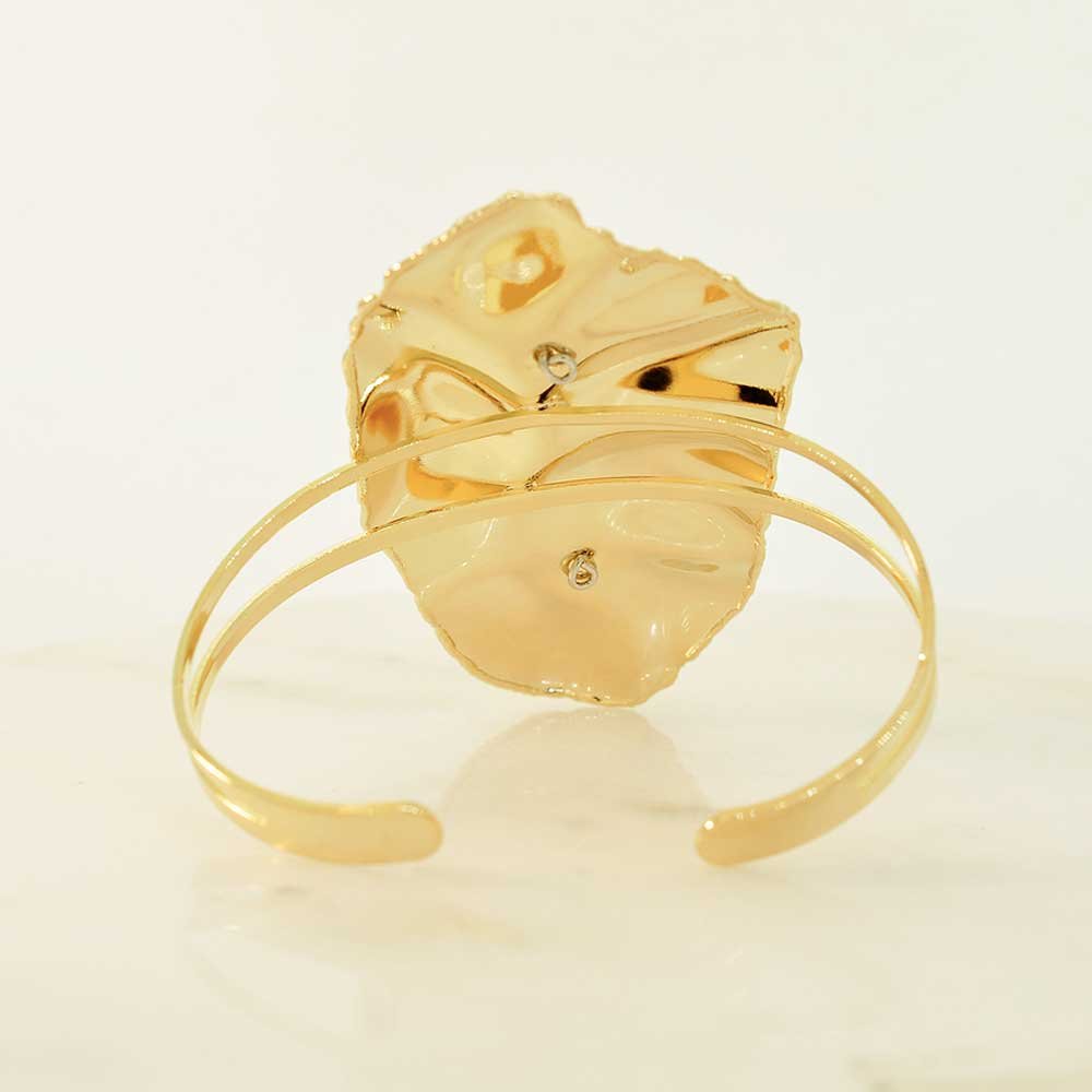 Bracelete Espelho Oval Martelado Banho Ouro 18K Banho Rodio Feminino Dourado 3