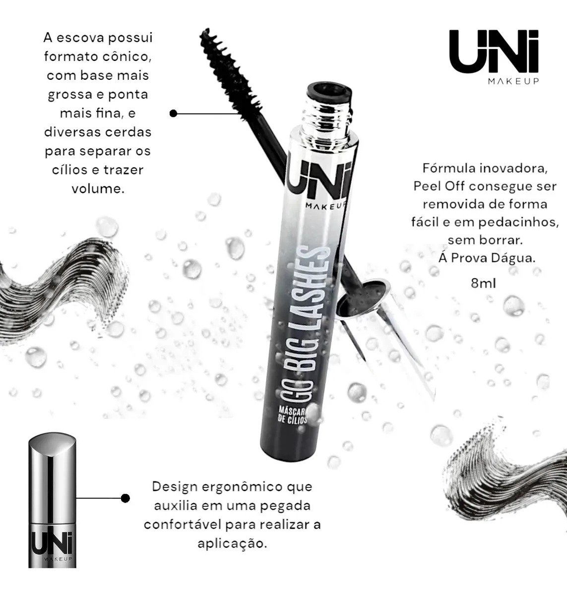Mascara Cilios Go Big Lashes - Uni Makeup Preto 3