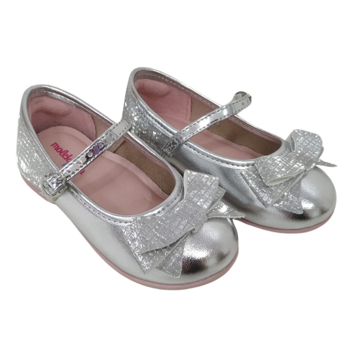 SAPATILHA MOLEKINHA BABY MAXI LAÇO 2106.1043 Prata/Rosa 2