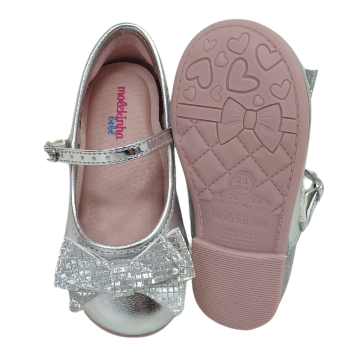 SAPATILHA MOLEKINHA BABY MAXI LAÇO 2106.1043 Prata/Rosa 3