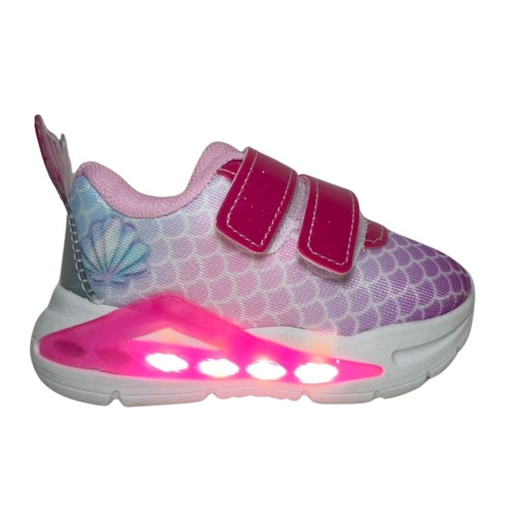 TÊNIS MINI PÉ BEBÊ SEREIA LED 2413 Rosa 1
