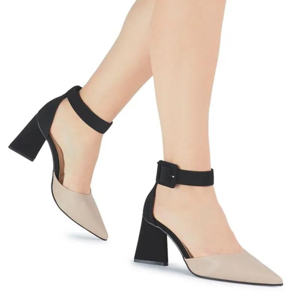 SCARPIN BEBECÊ MAXI FIVELA SALTO ALTO TRIÂNGULO T7019-033 Preto/Bege 2