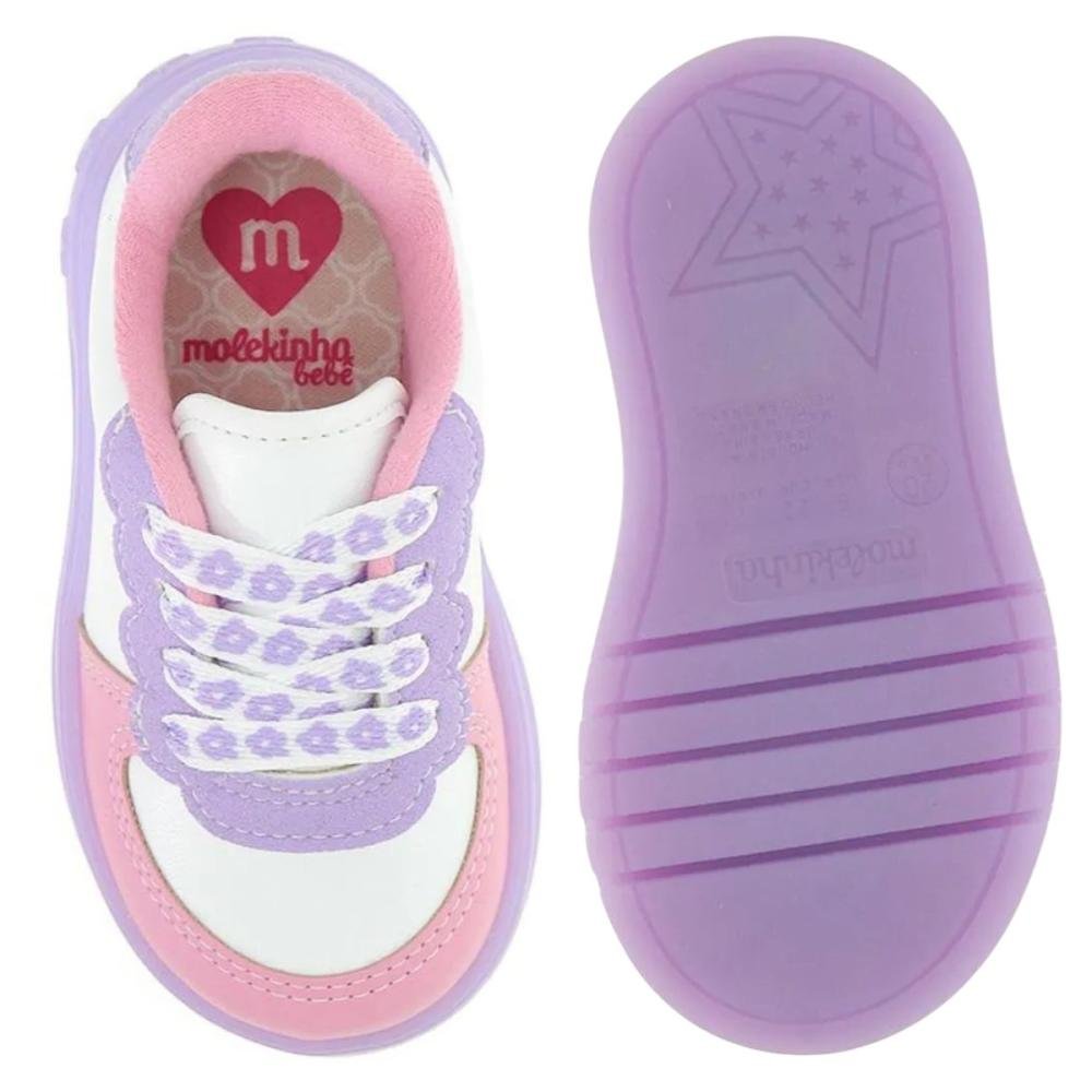 TÊNIS MOLEKINHA BABY LED 2742.203 Branco/Roxo 3