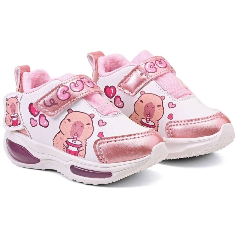 TÊNIS MINIPÉ LED CAPIVARA BABY MENINA MP2530 Branco/Rosa 2