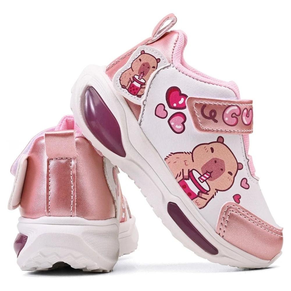 TÊNIS MINIPÉ LED CAPIVARA BABY MENINA MP2530 Branco/Rosa 3