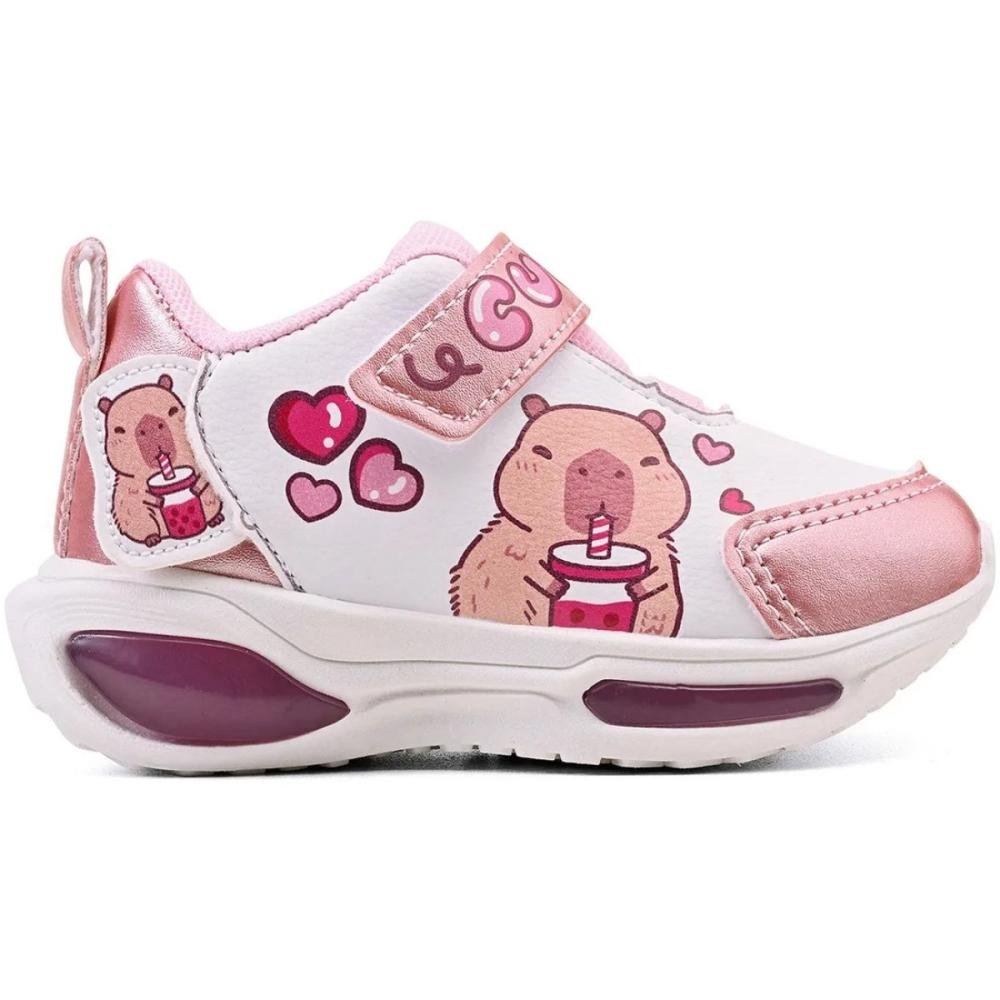 TÊNIS MINIPÉ LED CAPIVARA BABY MENINA MP2530 Branco/Rosa 5