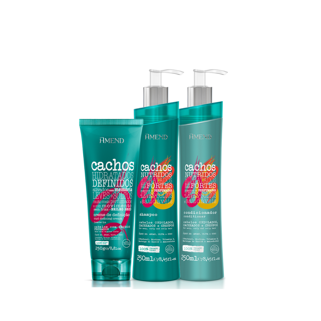 Amend Cachos Sh 250ml + Cond 250ml + Leave-in Cacheado 250ml ÚNICO 1