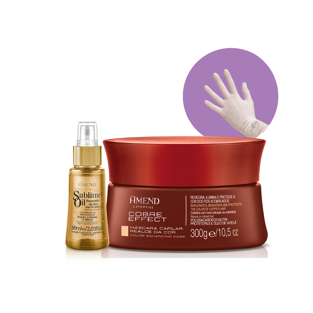 Amend Mascara Matizadora Cobre Effect + Sublime Oil + Luva ÚNICO 1