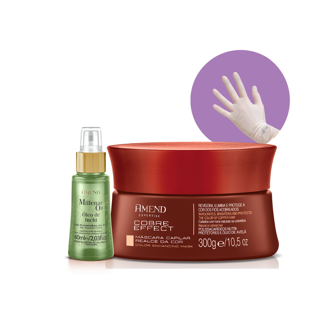 Amend Mascara Matizadora Cobre Effect + Oil Inchi + Luva ÚNICO 1