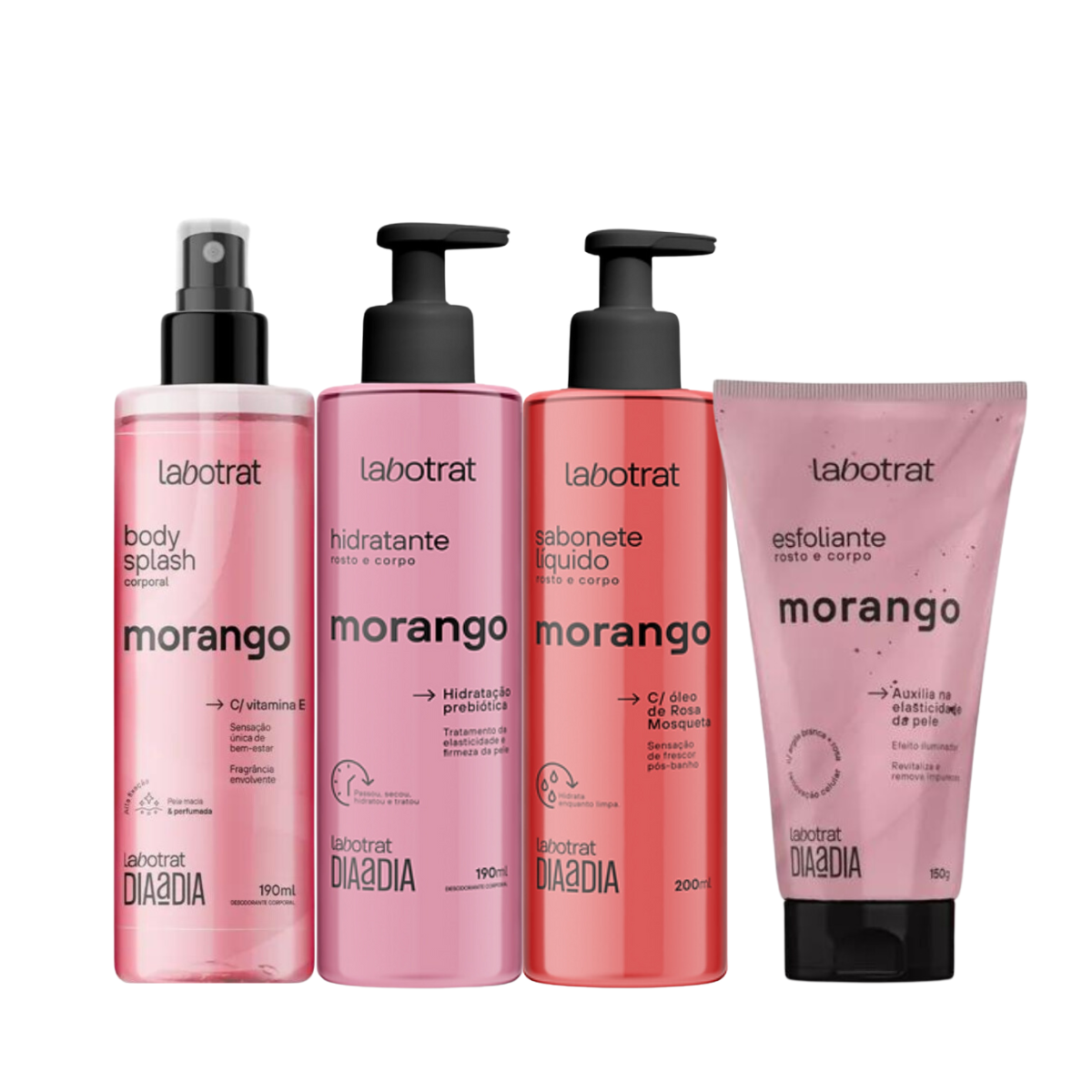 Kit Dia a Dia Morango Esfoliante 150ml + Body Splash + Hidratante + Sabonete 100ml 1