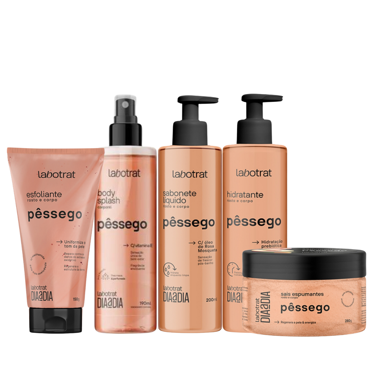 Labotrat Pêssego Esfoliante 150ml + Body Splash + Hidratante + Sabonete + Sais 100ml 1
