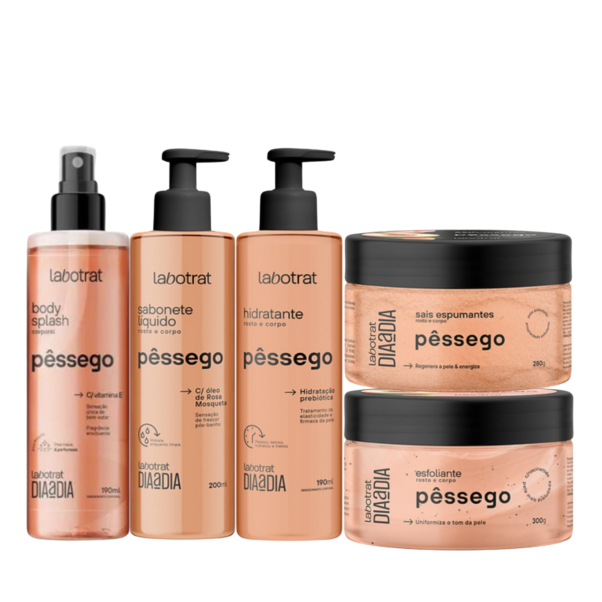 Labotrat Pêssego Esfoliante 300ml + Body Splash + Hidratante + Sabonete + Sais 100ml 1