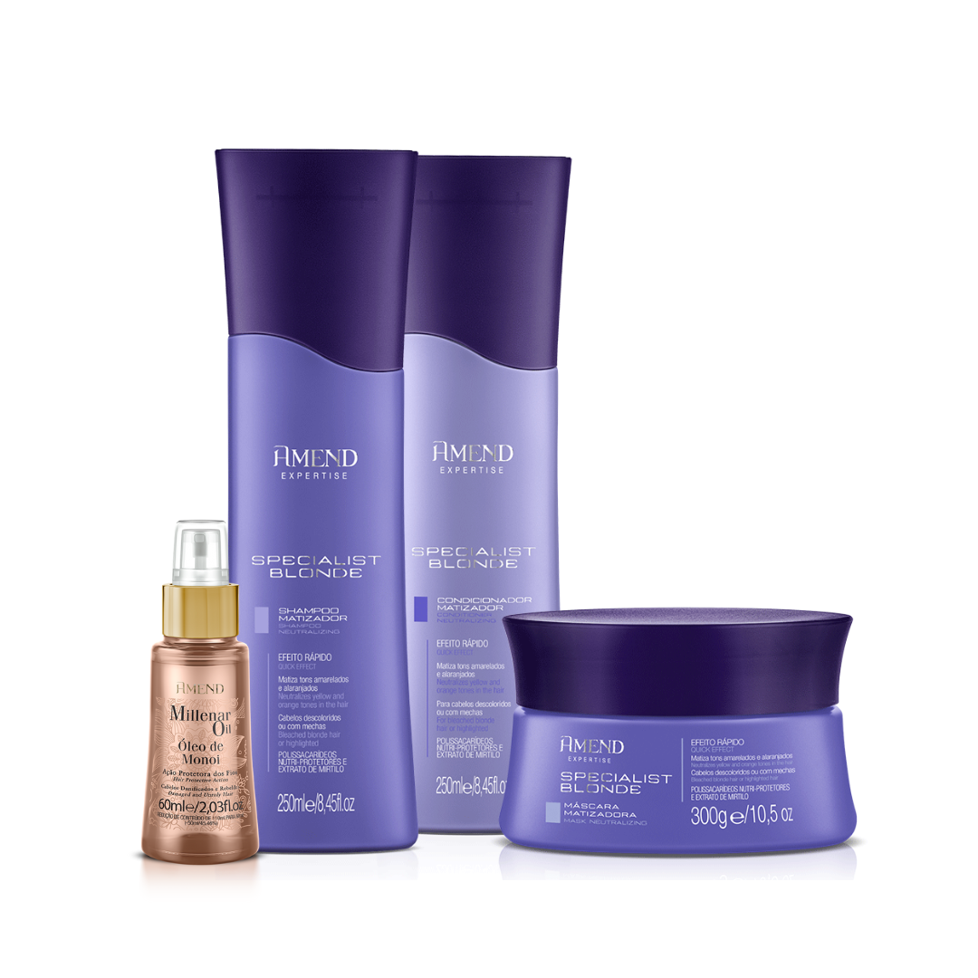 Amend Expertise Specialist Blonde Shampoo 250ml + Condicionador 250ml + Mascara 300ml + Millenar Oil Monói 60ml ÚNICO 1