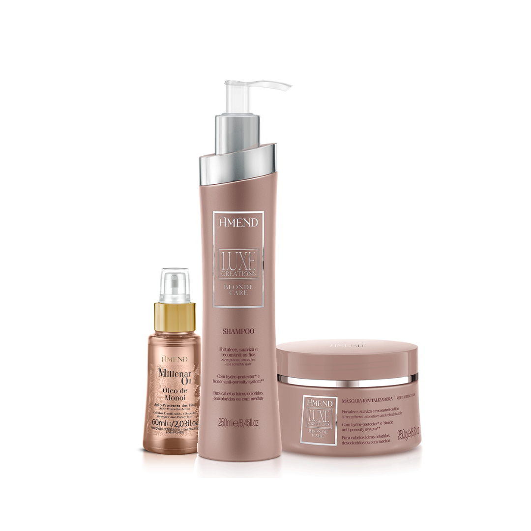 Amend Luxe Creations Blonde Care Shampoo 250ml + Mascara 300ml + Millenar Oil Monói 60ml ÚNICO 1